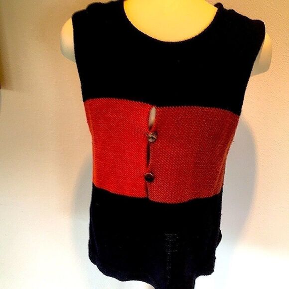 Kaoru Izushi art sleeveless color block sweater brown cream orange black Medium - Picture 2 of 8